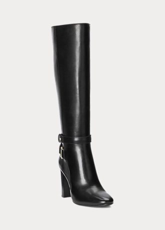 Schwarze Ralph Lauren Makenna Reitstiefel aus brüniertem Leder für Damen