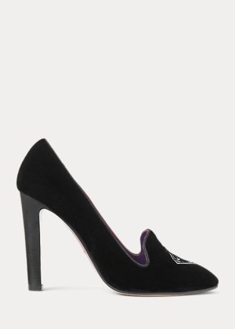 Schwarze Ralph Lauren Marion bestickte Samt-Pumps für Damen Schwarze Ralph Lauren Marion bestickte Samt-Pumps für Damen