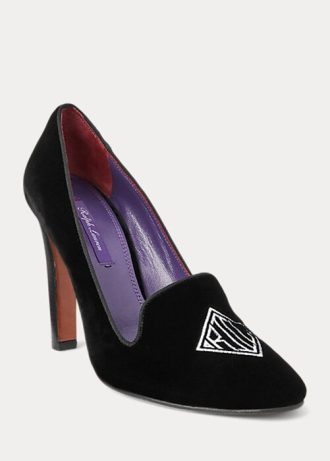 Schwarze Ralph Lauren Marion bestickte Samt-Pumps für Damen Schwarze Ralph Lauren Marion bestickte Samt-Pumps für Damen