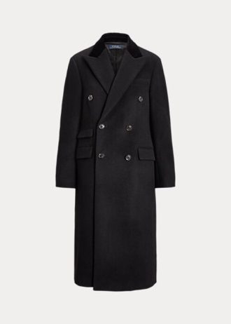 Schwarze Ralph Lauren Melton-Mäntel aus Wollmischung mit Samtkragen für Damen Schwarze Ralph Lauren Melton-Mäntel aus Wollmischung mit Samtkragen für Damen