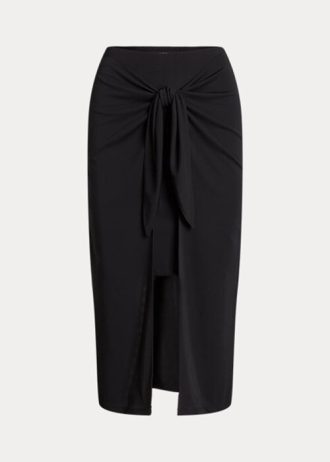 Schwarze Ralph Lauren Midiröcke aus Stretch-Jersey mit Bindeband vorne für Damen