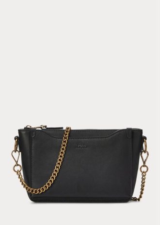 Schwarze Ralph Lauren Mini Sloane Umhängetaschen aus Leder für Damen