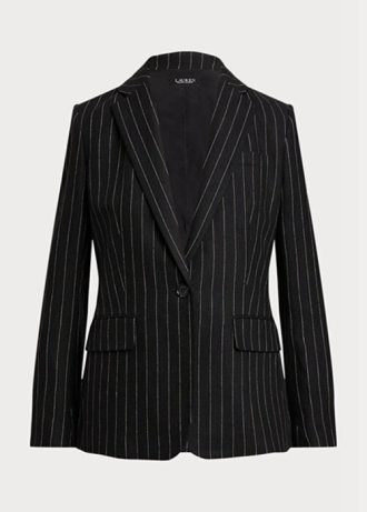 Schwarze Ralph Lauren Nadelstreifen-Blazer aus Leinenmischung-Twill für Damen