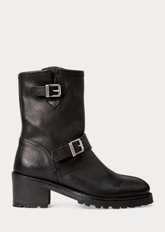 Schwarze Ralph Lauren Payge Vachetta-Lederstiefel für Damen