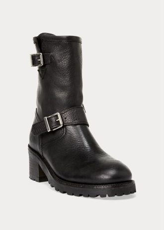 Schwarze Ralph Lauren Payge Vachetta-Lederstiefel für Damen