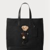 Schwarze Ralph Lauren Polo Bear Canvas-Tragetaschen mit Lederbesatz für Herren Schwarze Ralph Lauren Polo Bear Canvas-Tragetaschen mit Lederbesatz für Herren