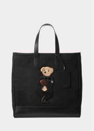 Schwarze Ralph Lauren Polo Bear Canvas-Tragetaschen mit Lederbesatz für Herren