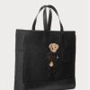 Schwarze Ralph Lauren Polo Bear Canvas-Tragetaschen mit Lederbesatz für Herren Schwarze Ralph Lauren Polo Bear Canvas-Tragetaschen mit Lederbesatz für Herren