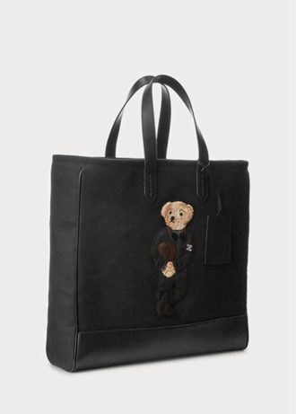 Schwarze Ralph Lauren Polo Bear Canvas-Tragetaschen mit Lederbesatz für Herren