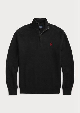 Schwarze Ralph Lauren Pullover aus Baumwolle mit Viertelreißverschluss und Netzstrick für Herren Schwarze Ralph Lauren Pullover aus Baumwolle mit Viertelreißverschluss und Netzstrick für Herren