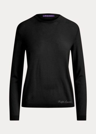 Schwarze Ralph Lauren Pullover aus Merinowolle mit Rundhalsausschnitt für Damen