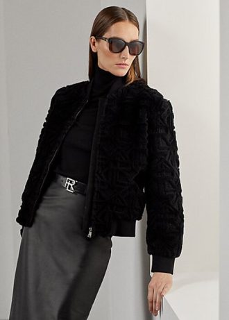 Schwarze Ralph Lauren Raygan Shearling-Bomberjacken für Damen Schwarze Ralph Lauren Raygan Shearling-Bomberjacken für Damen