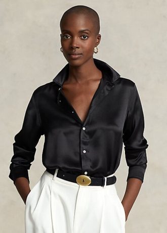 Schwarze Ralph Lauren Seidencharmeuse-Hemden für Damen