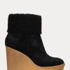 Schwarze Ralph Lauren Steph Wildlederstiefel mit Shearling-Besatz für Damen Schwarze Ralph Lauren Steph Wildlederstiefel mit Shearling-Besatz für Damen