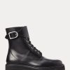 Schwarze Ralph Lauren Stiefel aus Kalbsleder mit Schnalle für Damen Schwarze Ralph Lauren Stiefel aus Kalbsleder mit Schnalle für Damen