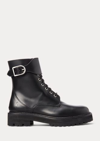 Schwarze Ralph Lauren Stiefel aus Kalbsleder mit Schnalle für Damen
