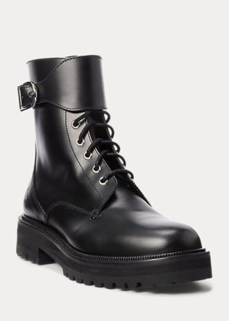 Schwarze Ralph Lauren Stiefel aus Kalbsleder mit Schnalle für Damen