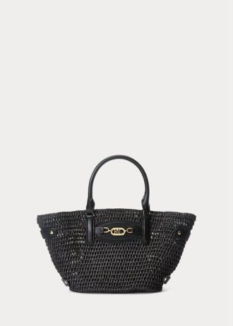 Schwarze Ralph Lauren Straw Small Daphney Tote Bags für Damen