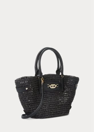 Schwarze Ralph Lauren Straw Small Daphney Tote Bags für Damen