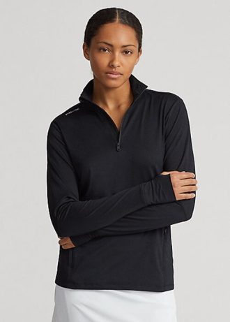 Schwarze Ralph Lauren Stretch-Jersey-Sweatshirts mit Viertelreißverschluss für Damen