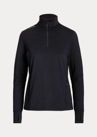Schwarze Ralph Lauren Stretch-Jersey-Sweatshirts mit Viertelreißverschluss für Damen