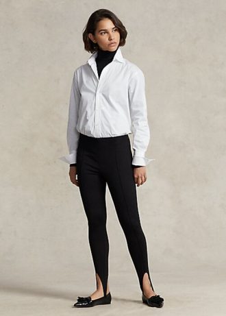 Schwarze Ralph Lauren Stretch-Ponte-Leggings mit Biesen und Steg für Damen