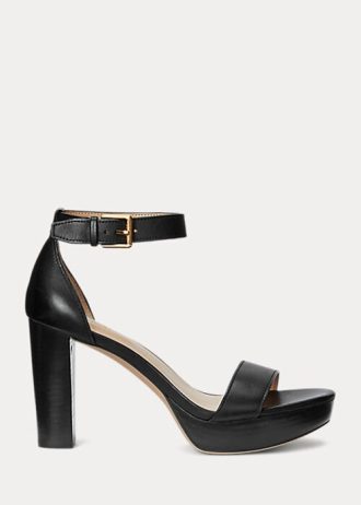 Schwarze Ralph Lauren Sylvia Sandalen aus brüniertem Leder für Damen Schwarze Ralph Lauren Sylvia Sandalen aus brüniertem Leder für Damen
