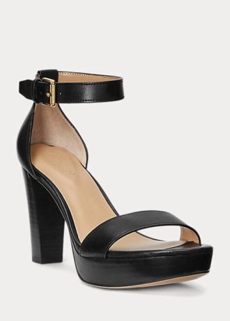 Schwarze Ralph Lauren Sylvia Sandalen aus brüniertem Leder für Damen Schwarze Ralph Lauren Sylvia Sandalen aus brüniertem Leder für Damen