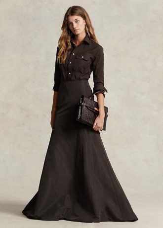 Schwarze Ralph Lauren Taft-Maxirock-Röcke im Meerjungfrauen-Stil für Damen