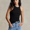 Schwarze Ralph Lauren Tanktops aus gerippter Baumwolle für Damen Schwarze Ralph Lauren Tanktops aus gerippter Baumwolle für Damen
