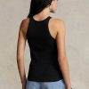 Schwarze Ralph Lauren Tanktops aus gerippter Baumwolle für Damen Schwarze Ralph Lauren Tanktops aus gerippter Baumwolle für Damen