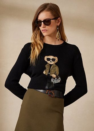 Schwarze Ralph Lauren Utility Bear Kaschmirpullover für Damen