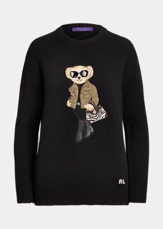 Schwarze Ralph Lauren Utility Bear Kaschmirpullover für Damen