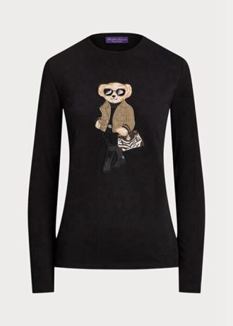 Schwarze Ralph Lauren Utility Bear Langarm-T-Shirts aus Baumwolle für Damen Schwarze Ralph Lauren Utility Bear Langarm-T-Shirts aus Baumwolle für Damen