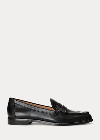 Schwarze Ralph Lauren Wynnie Loafer aus brüniertem Leder für Damen Schwarze Ralph Lauren Wynnie Loafer aus brüniertem Leder für Damen