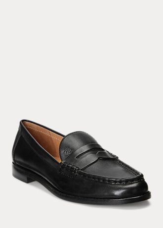 Schwarze Ralph Lauren Wynnie Loafer aus brüniertem Leder für Damen Schwarze Ralph Lauren Wynnie Loafer aus brüniertem Leder für Damen