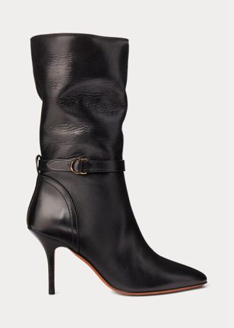 Schwarze Ralph Lauren Zoe Stiefel aus mittelhohem Kalbsleder für Damen