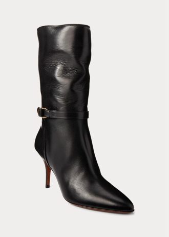 Schwarze Ralph Lauren Zoe Stiefel aus mittelhohem Kalbsleder für Damen