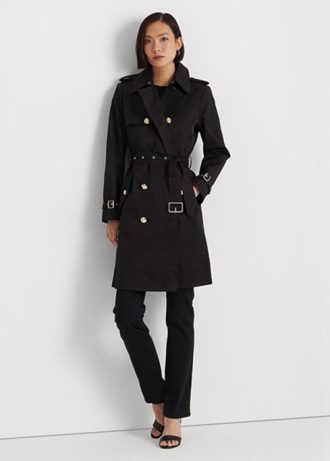 Schwarze Ralph Lauren Zweireihige Mäntel aus Baumwollmischung für Damen Schwarze Ralph Lauren Zweireihige Mäntel aus Baumwollmischung für Damen