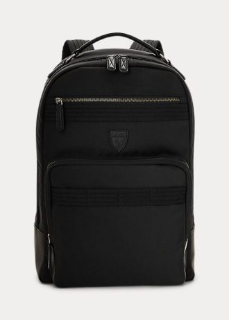 Schwarze Reiserucksäcke mit Lederbesatz von Ralph Lauren für Herren