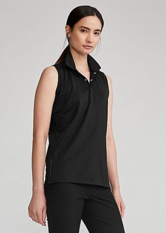 Schwarze ärmellose Poloshirts aus Piqué im klassischen Schnitt von Ralph Lauren für Damen