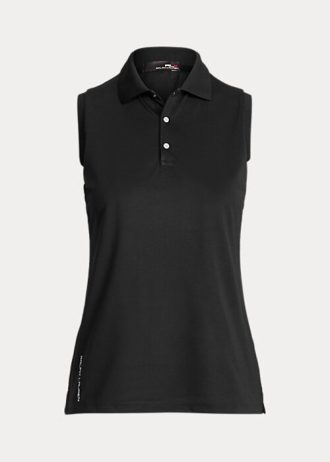 Schwarze ärmellose Poloshirts aus Piqué im klassischen Schnitt von Ralph Lauren für Damen