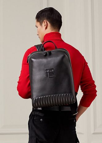 Schwarze Rucksäcke aus gestepptem Leder von Ralph Lauren für Herren
