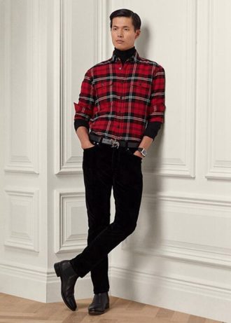 Schwarze Slim Fit Stretch-Samtjeans für Herren von Ralph Lauren