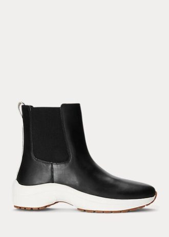 Schwarze Slip-On-Sneakers „Rylee“ von Ralph Lauren aus brüniertem Leder für Damen