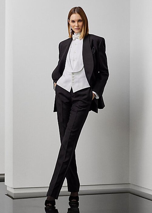 Schwarze Smokinghose „Alaina“ von Ralph Lauren aus Jacquard für Damen Schwarze Smokinghose „Alaina“ von Ralph Lauren aus Jacquard für Damen