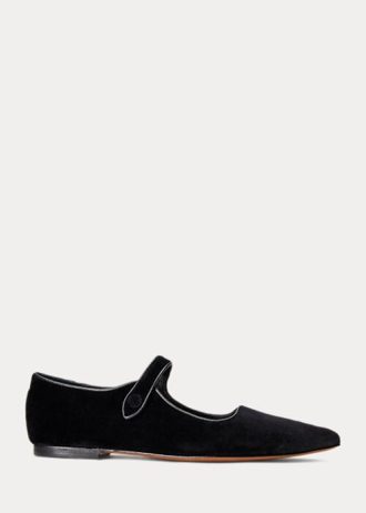 Schwarze, spitze Mary Jane-Schuhe aus Samt für Damen von Ralph Lauren