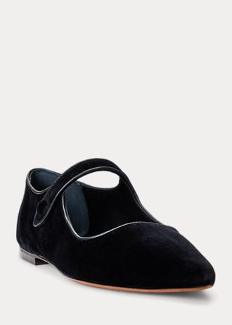 Schwarze, spitze Mary Jane-Schuhe aus Samt für Damen von Ralph Lauren