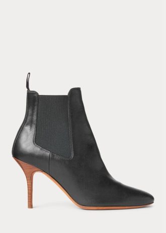 Schwarze Stiefel mit Kitten-Heel-Absatz aus Vachetta-Kalbsleder für Damen von Ralph Lauren