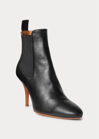 Schwarze Stiefel mit Kitten-Heel-Absatz aus Vachetta-Kalbsleder für Damen von Ralph Lauren